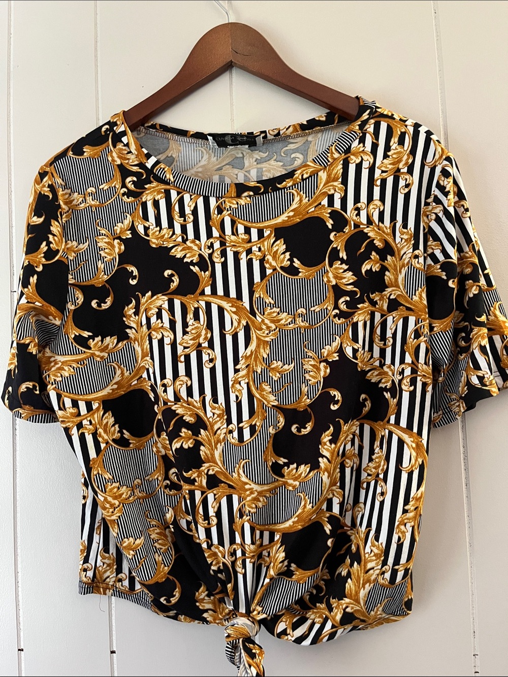 Caren Sport Black & Gold Baroque Stripe Short Sleeve Top